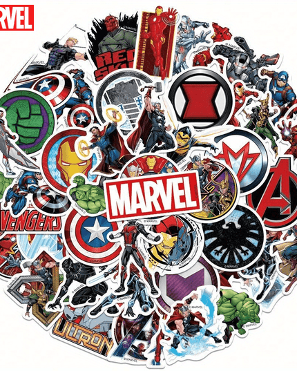50pcs Marvel Avengers Official Collectible Vinyl Sticker Set - Durable, Waterproof Heroes Stickers featuring Tony Stark, Hulk & Captain America - Ideal for Laptops, Water Bottles, Phones, Hard Hats - Perfect Unisex Gift for D