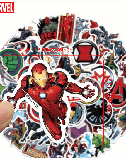 50pcs Marvel Avengers Official Collectible Vinyl Sticker Set - Durable, Waterproof Heroes Stickers featuring Tony Stark, Hulk & Captain America - Ideal for Laptops, Water Bottles, Phones, Hard Hats - Perfect Unisex Gift for D