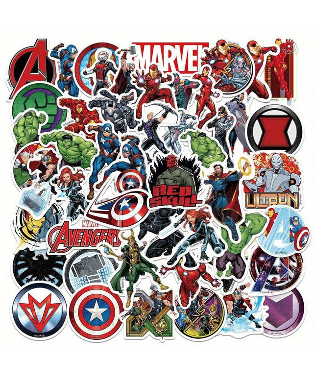 50pcs Marvel Avengers Official Collectible Vinyl Sticker Set - Durable, Waterproof Heroes Stickers featuring Tony Stark, Hulk & Captain America - Ideal for Laptops, Water Bottles, Phones, Hard Hats - Perfect Unisex Gift for D
