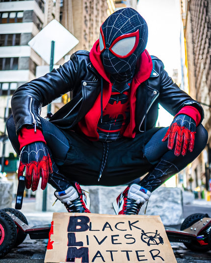 Marvel Miles Black Spiderman Costume - Unisex Halloween Cosplay Suit for Men and Women - Full Body Spandex Jumpsuit with Mask and Web Pattern Design