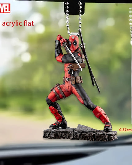 Ume Brand Marvel Deadpool 2D Acrylic Car Accessory - Vibrant Rearview Mirror & Steering Wheel Decor Pendant, Durable Keychain, Artistic Design, Use, Movie Theme, No Power Needed, Featherless, Home Decor