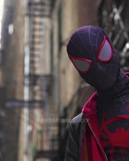 Marvel Miles Black Spiderman Costume - Unisex Halloween Cosplay Suit for Men and Women - Full Body Spandex Jumpsuit with Mask and Web Pattern Design