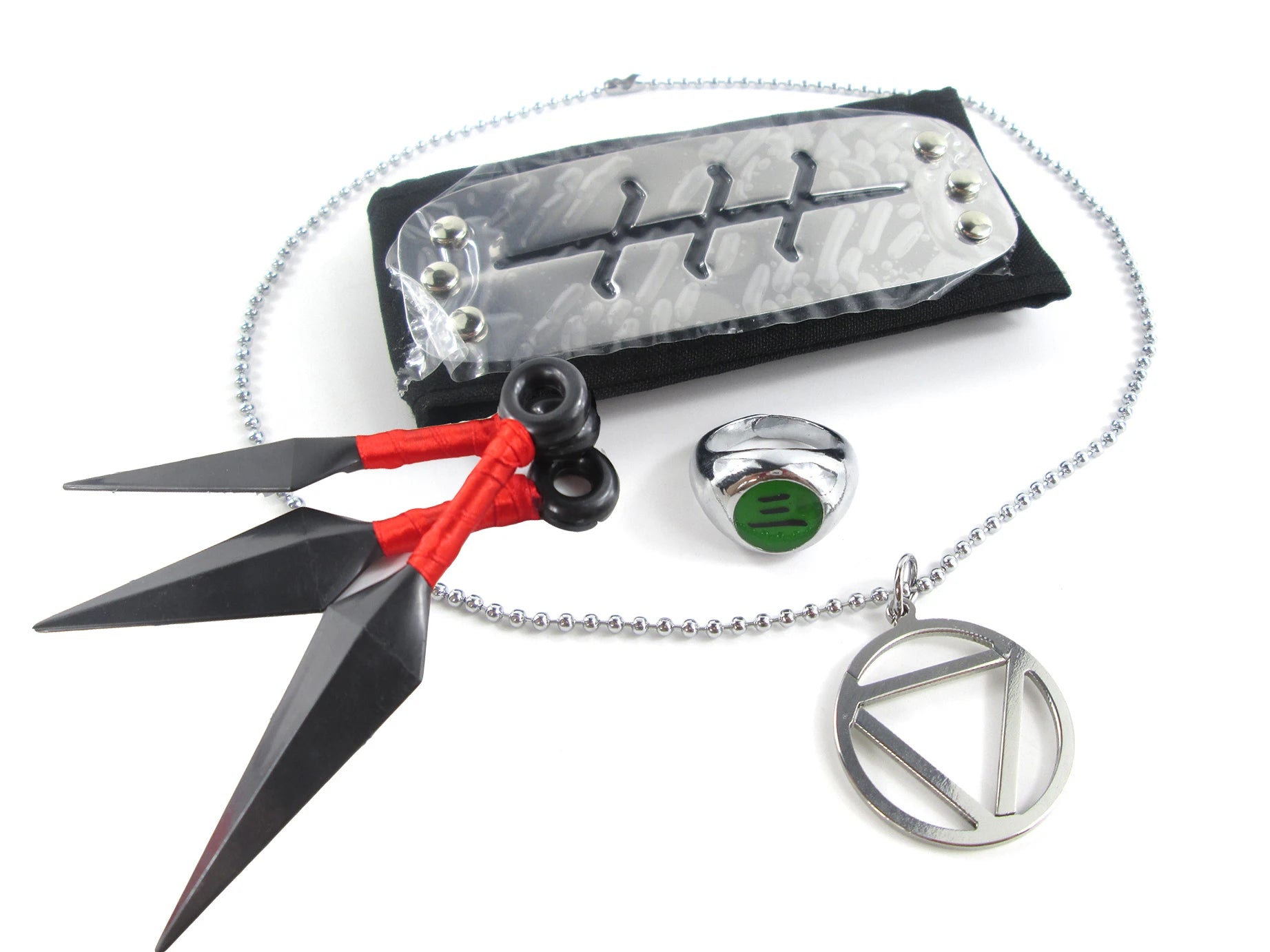 Brdwn Cosplay Akatsuki Hidan Itachi Logo Headband Necklace Ring Kunai
