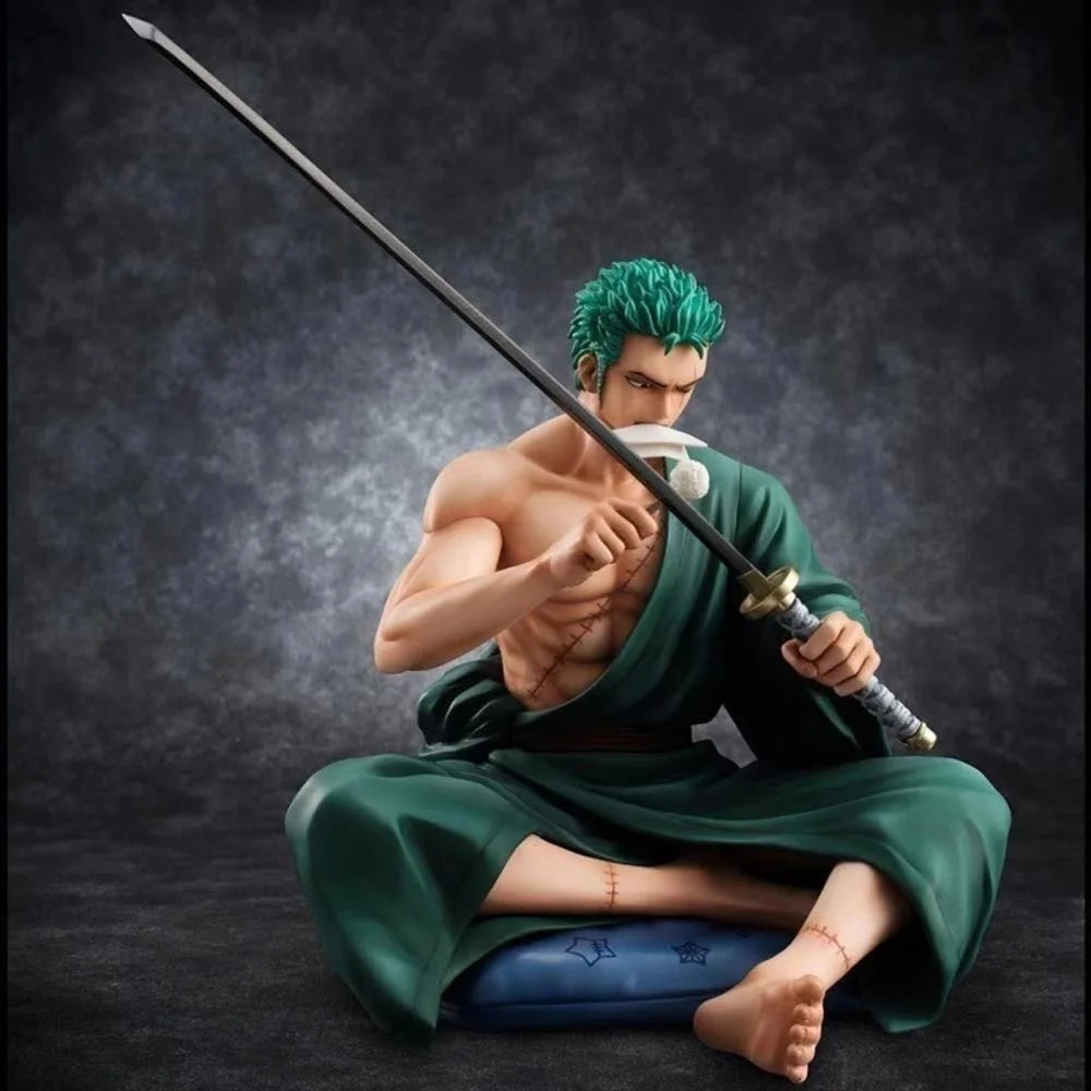Zoro Sitting with Sword Figurine: Detailed Anime Collectible for Fans, Perfect Gift for Sword Enthusiasts & Decor Lovers.