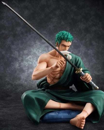 Zoro Sitting with Sword Figurine: Detailed Anime Collectible for Fans, Perfect Gift for Sword Enthusiasts & Decor Lovers.