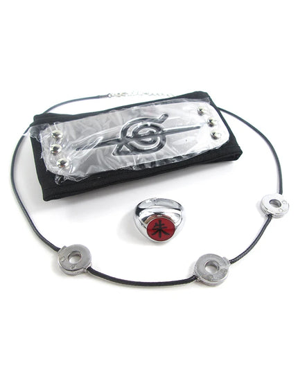 Brdwn Cosplay Akatsuki Hidan Itachi Logo Headband Necklace Ring Kunai