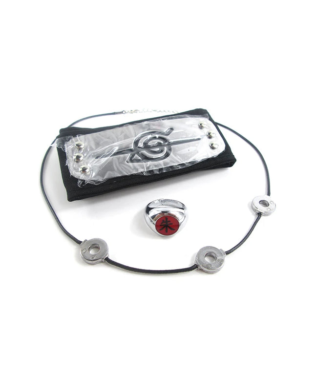 Brdwn Cosplay Akatsuki Hidan Itachi Logo Headband Necklace Ring Kunai