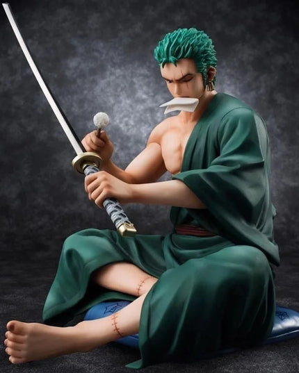 Zoro Sitting with Sword Figurine: Detailed Anime Collectible for Fans, Perfect Gift for Sword Enthusiasts & Decor Lovers.