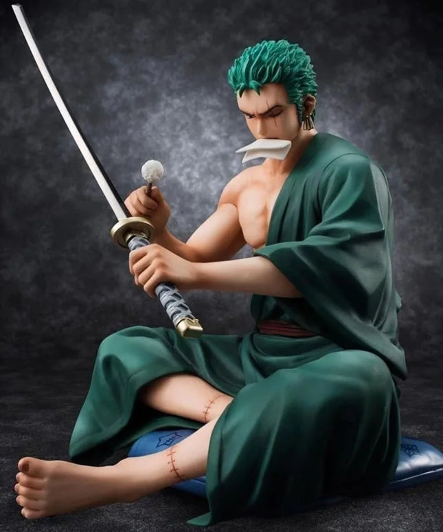 Zoro Sitting with Sword Figurine: Detailed Anime Collectible for Fans, Perfect Gift for Sword Enthusiasts & Decor Lovers.