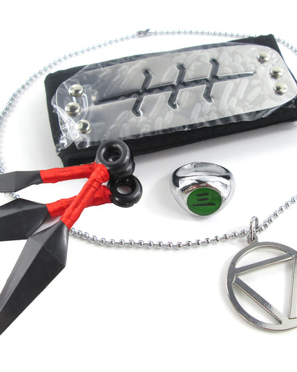 Brdwn Cosplay Akatsuki Hidan Itachi Logo Headband Necklace Ring Kunai