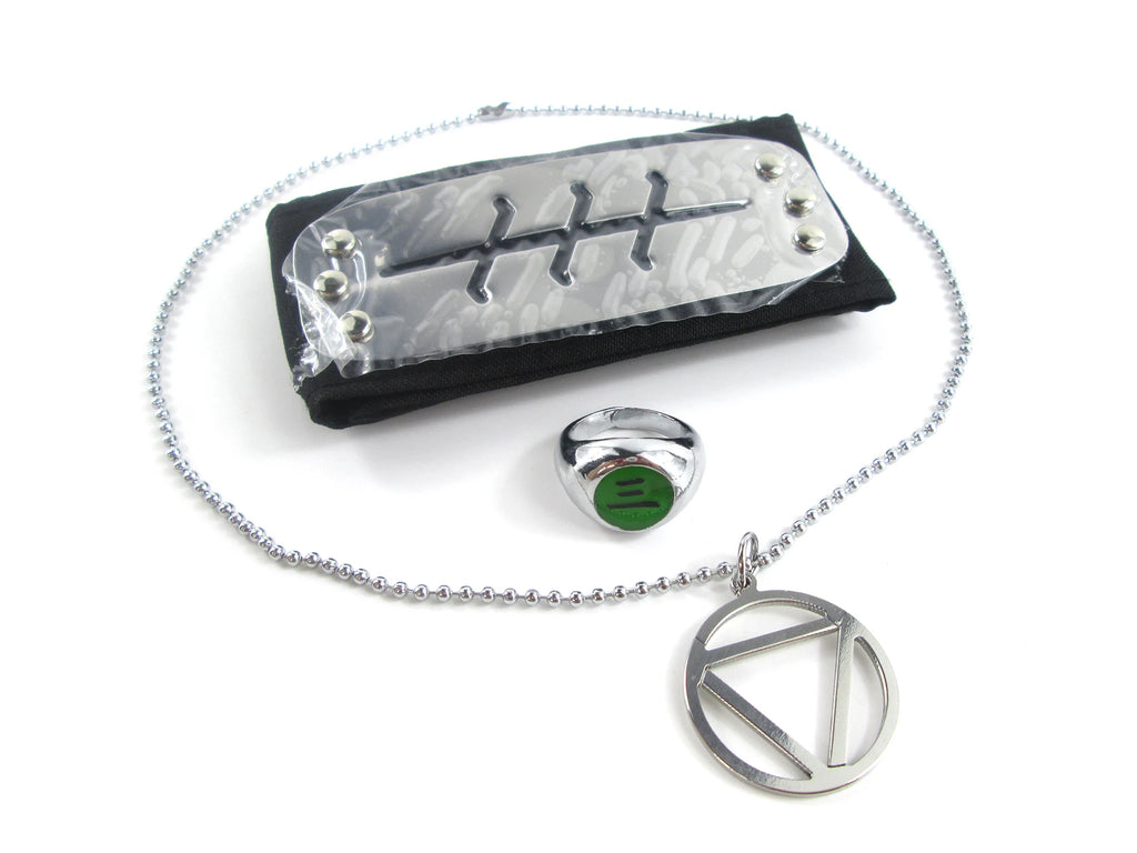 Brdwn Cosplay Akatsuki Hidan Itachi Logo Headband Necklace Ring Kunai