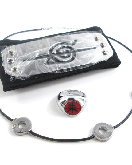 Brdwn Cosplay Akatsuki Hidan Itachi Logo Headband Necklace Ring Kunai