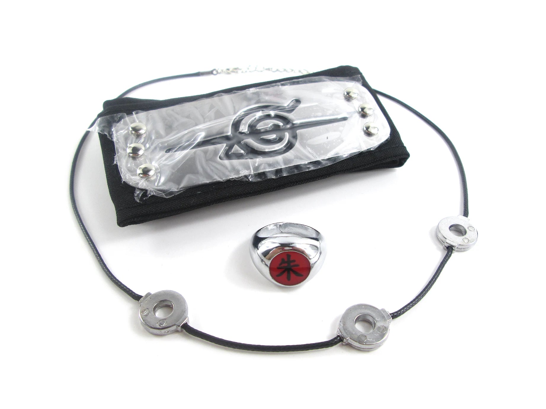 Brdwn Cosplay Akatsuki Hidan Itachi Logo Headband Necklace Ring Kunai
