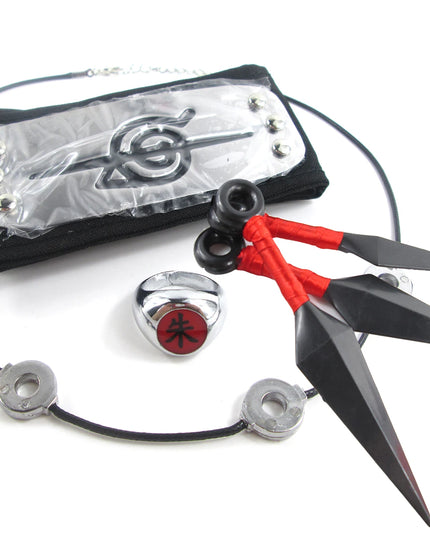 Brdwn Cosplay Akatsuki Hidan Itachi Logo Headband Necklace Ring Kunai