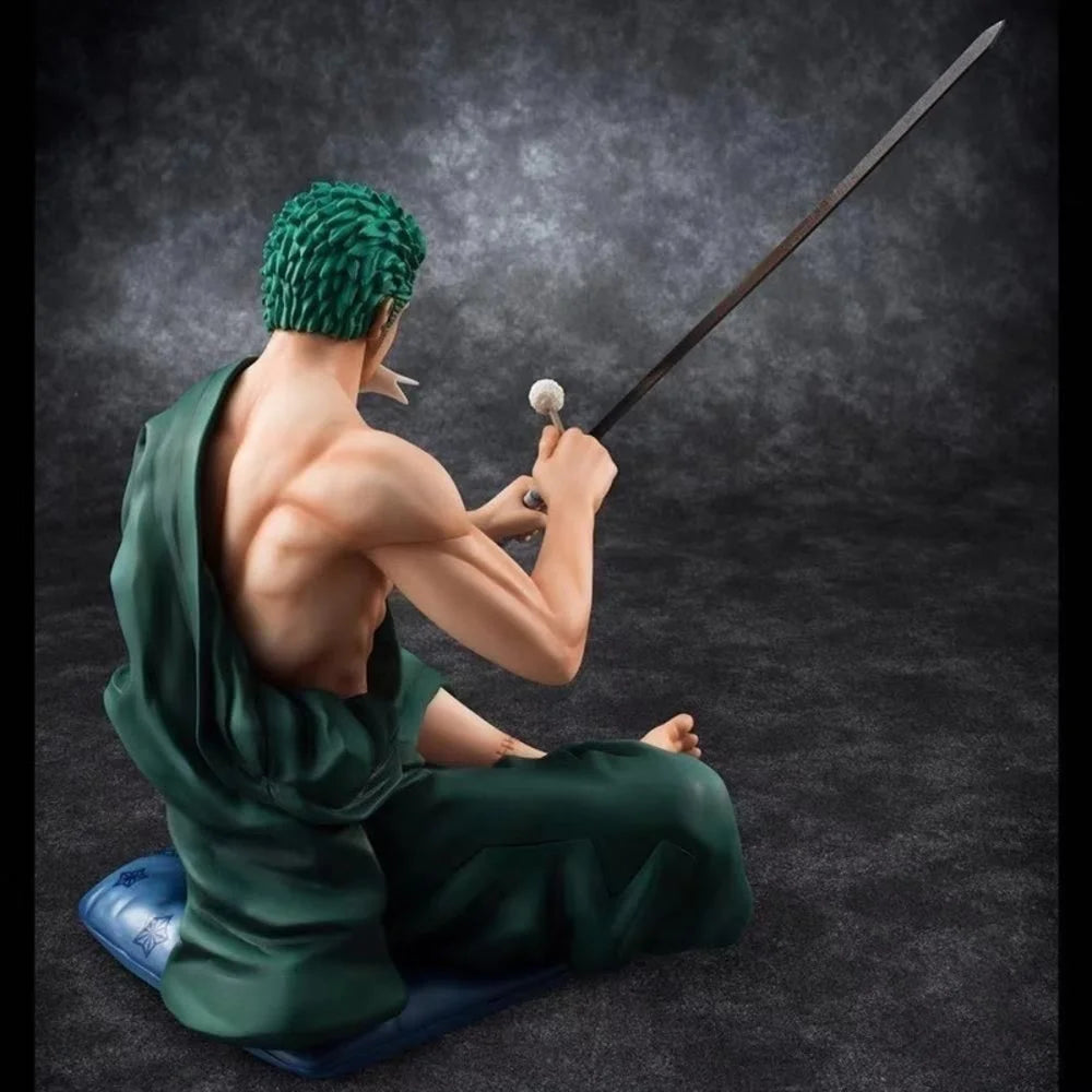 Zoro Sitting with Sword Figurine: Detailed Anime Collectible for Fans, Perfect Gift for Sword Enthusiasts & Decor Lovers.