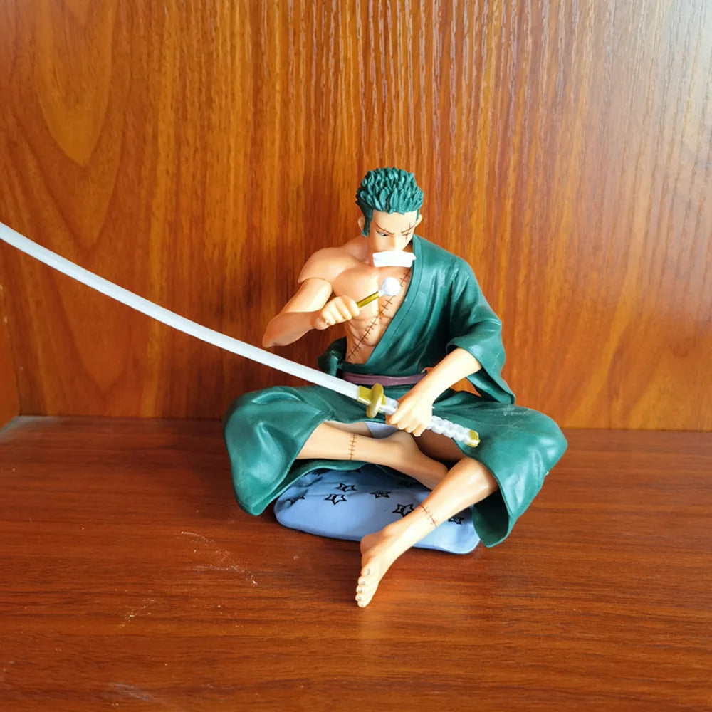 Zoro Sitting with Sword Figurine: Detailed Anime Collectible for Fans, Perfect Gift for Sword Enthusiasts & Decor Lovers.