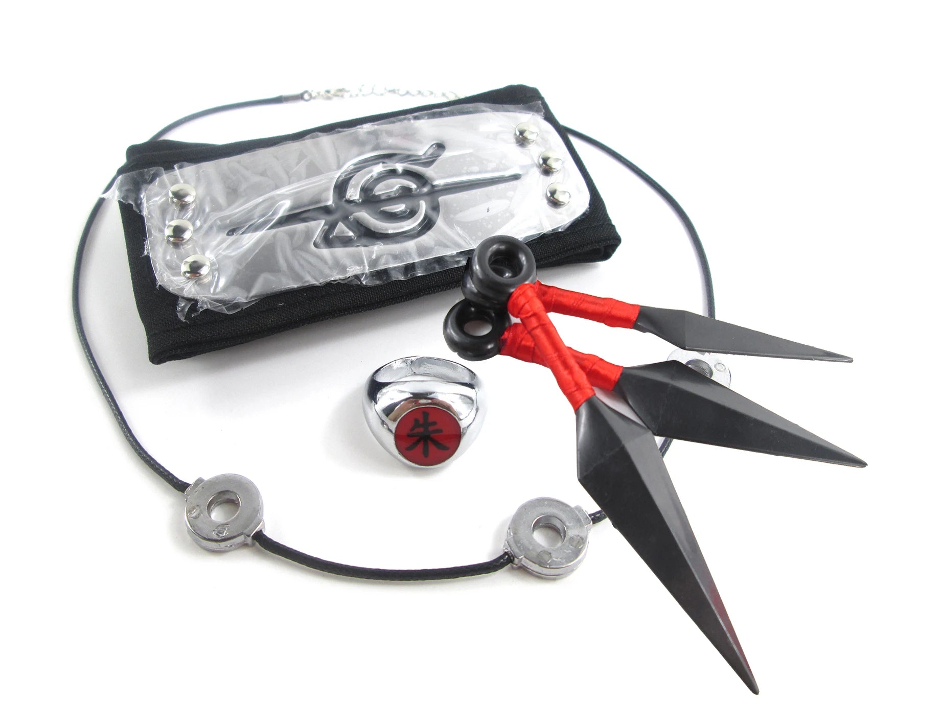 Brdwn Cosplay Akatsuki Hidan Itachi Logo Headband Necklace Ring Kunai