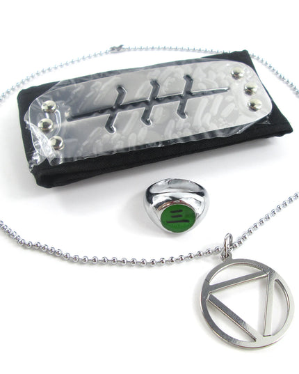 Brdwn Cosplay Akatsuki Hidan Itachi Logo Headband Necklace Ring Kunai