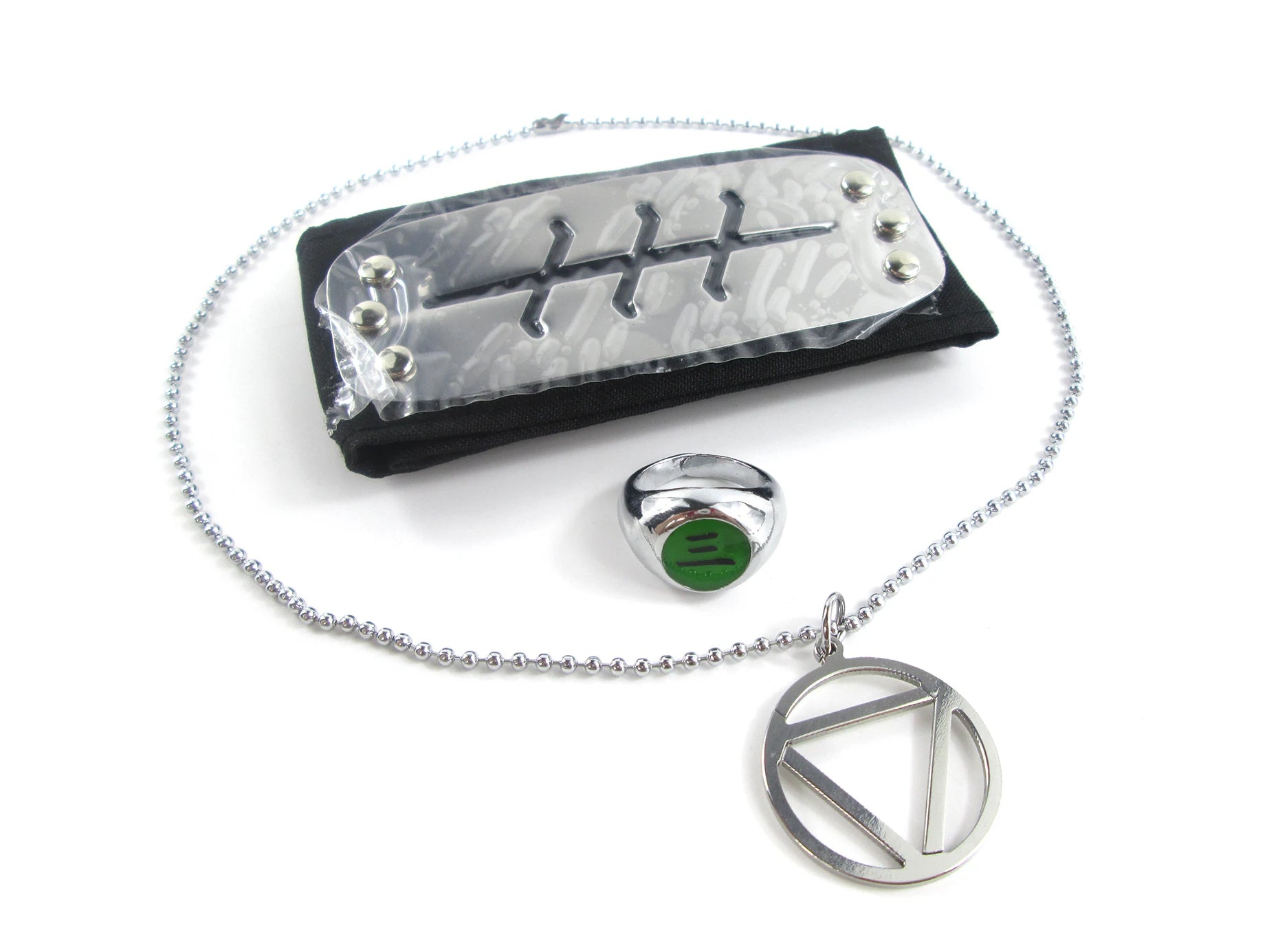 Brdwn Cosplay Akatsuki Hidan Itachi Logo Headband Necklace Ring Kunai