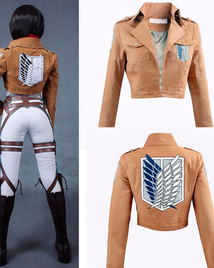 Attack on Titan Cosplay Shingeki no Kyojin Mikasa Ackerman Cosplay Costume Jacket Shawl Belt Suit Leather Shorts Full Sets