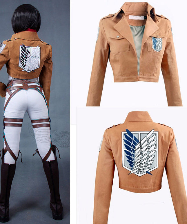 Attack on Titan Cosplay Shingeki no Kyojin Mikasa Ackerman Cosplay Costume Jacket Shawl Belt Suit Leather Shorts Full Sets