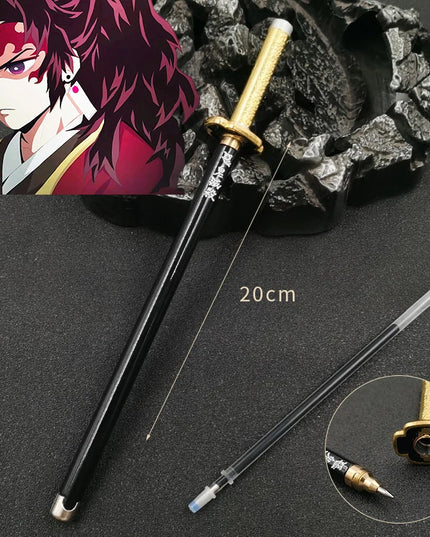 20cm Demon Slayer Katana Pen Tanjirou Sword Ainme Kimetsu No Yaiba Metal Ninja Knife Real Japanese Katana Pen Samurai Sword Toy