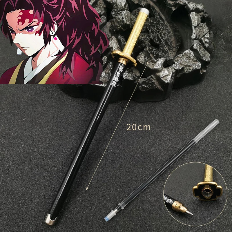 20cm Demon Slayer Katana Pen Tanjirou Sword Ainme Kimetsu No Yaiba Metal Ninja Knife Real Japanese Katana Pen Samurai Sword Toy