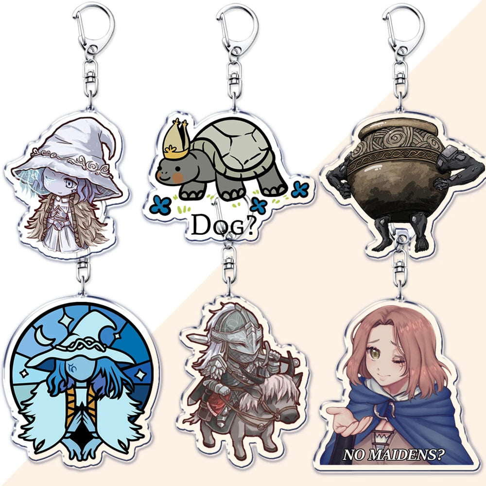 Video Game Dark Souls Keychains for Women Accessories Bag Bloodborne Malenia Melina Keyrings Jewelry Fans Gaming Friends Gift