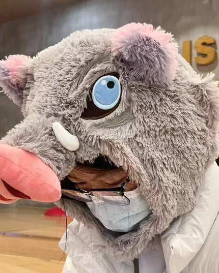 Cosplay Prop Wild Boar Head Plush Hat Demon Slayer Hashibira Inosuke Warm Headgear Japanese anime Stuffed Anime Plushies Gift