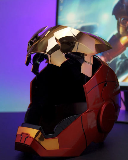 New AutoKing 1:1 Mk5 Iron Man Helmet Cosplay Voice Control Eyes with Light Model Toys for Adult Electric Wearable Christmas Gift