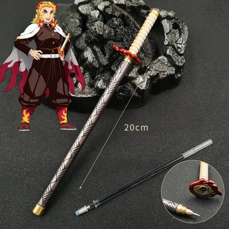 20cm Demon Slayer Katana Pen Tanjirou Sword Ainme Kimetsu No Yaiba Metal Ninja Knife Real Japanese Katana Pen Samurai Sword Toy