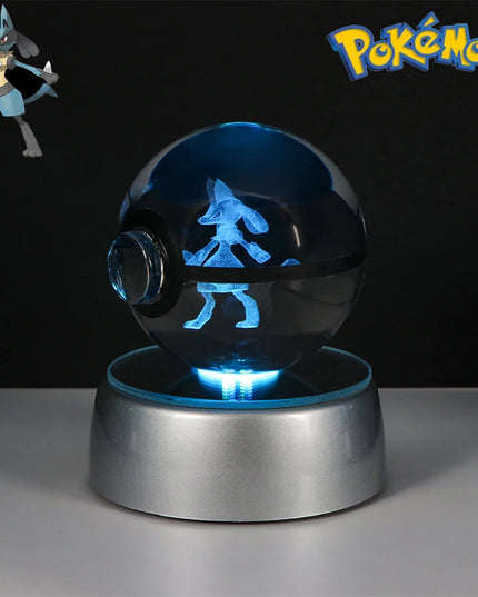 Pokemon Crystal Ball Pikachu Gengar Eevee Mewtwo Lacario Anime Game Pokeball Led Night Light Base Kids Birthday Gift Home Decor