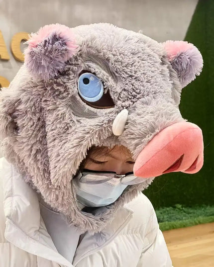 Cosplay Prop Wild Boar Head Plush Hat Demon Slayer Hashibira Inosuke Warm Headgear Japanese anime Stuffed Anime Plushies Gift