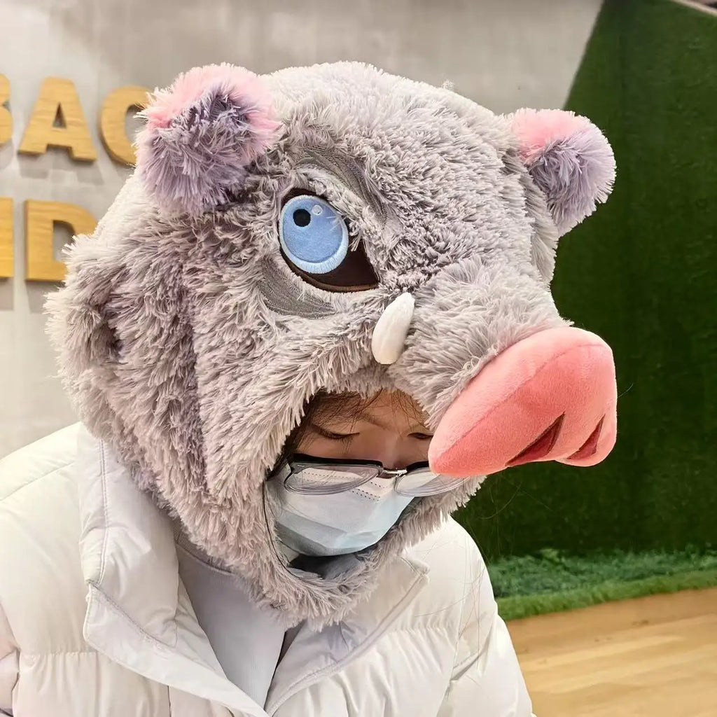 Cosplay Prop Wild Boar Head Plush Hat Demon Slayer Hashibira Inosuke Warm Headgear Japanese anime Stuffed Anime Plushies Gift