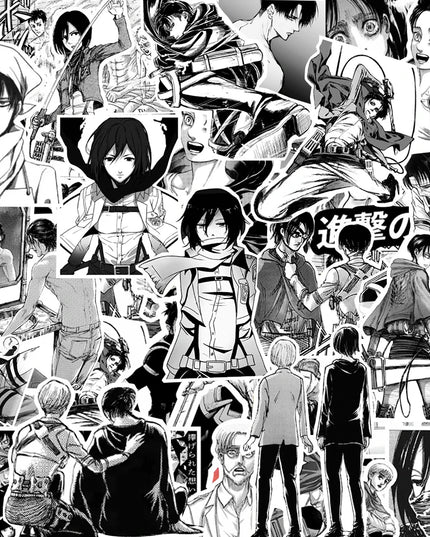 10/30/70pcs Attack on Titan Anime Stickers Cool Cartoon Black White Decal DIY Skateboard Laptop Phone Car Waterproof Sticker