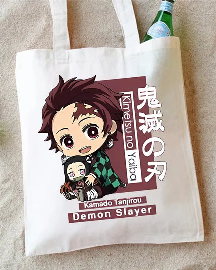 Demon Slayer Canvas Shoulder Bag Anime Cartoon Printed Storage Bags Large Capacity Student Stationery Eco Handbag Birthday Gifts