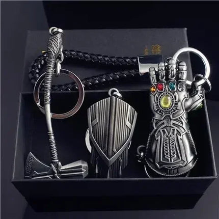 Marvel The Avengers Thanos Glove Keychain Men's Metal Battle Ax Thor's Hammer Shield Pendant Car Keychain creative holiday gift