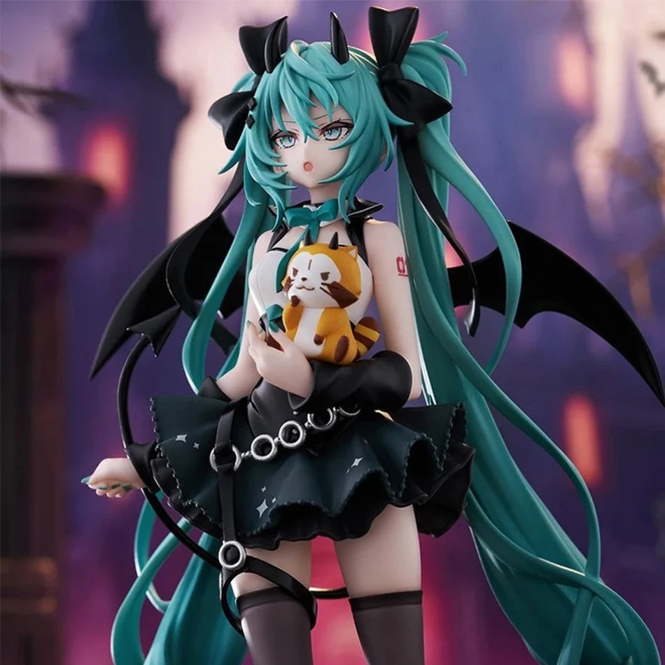 Anime Little Devil Hatsune Miku Handmade Little Raccoon Chuyin Dark Angel Handmade PVC Model Animation Peripheral Ornaments