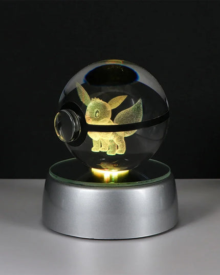 Pokemon Crystal Ball Pikachu Gengar Eevee Mewtwo Lacario Anime Game Pokeball Led Night Light Base Kids Birthday Gift Home Decor