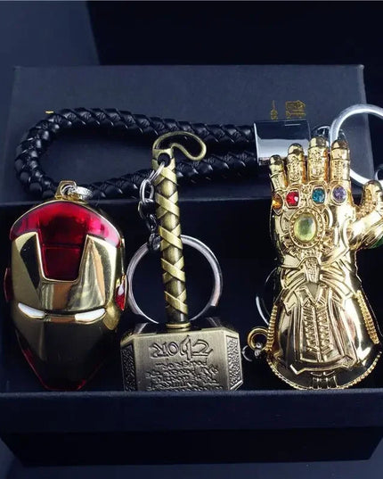 Marvel The Avengers Thanos Glove Keychain Men's Metal Battle Ax Thor's Hammer Shield Pendant Car Keychain creative holiday gift