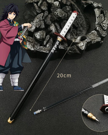 20cm Demon Slayer Katana Pen Tanjirou Sword Ainme Kimetsu No Yaiba Metal Ninja Knife Real Japanese Katana Pen Samurai Sword Toy