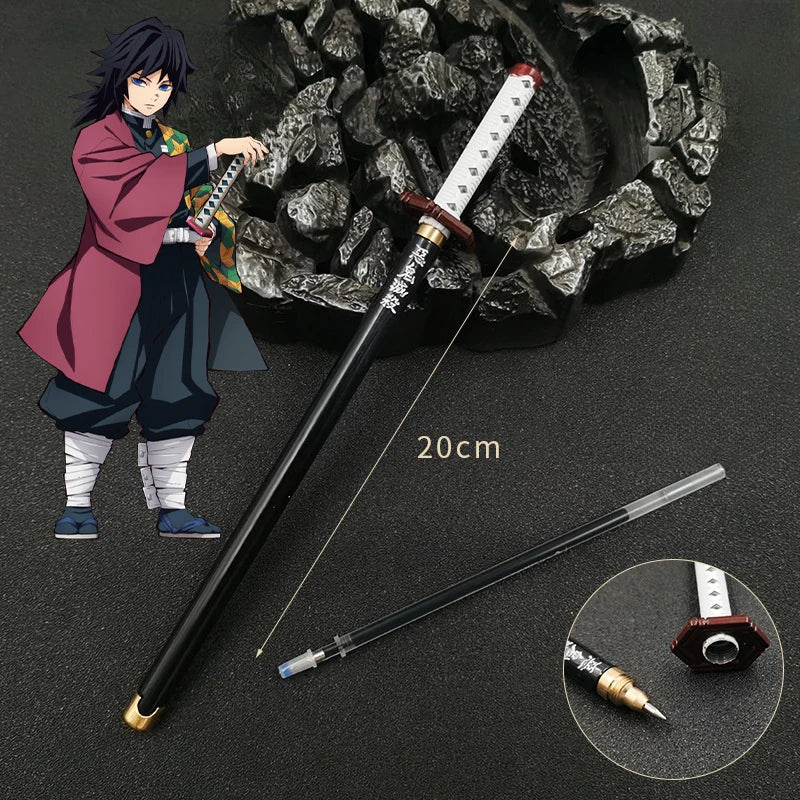 20cm Demon Slayer Katana Pen Tanjirou Sword Ainme Kimetsu No Yaiba Metal Ninja Knife Real Japanese Katana Pen Samurai Sword Toy