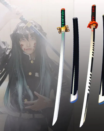 41in/104cm Demon Slayer Katana Anime Ninja Sword Demon Slayer Cosplay Prop Knife Real Size Samurai Sabre Japonesa Katana Sword