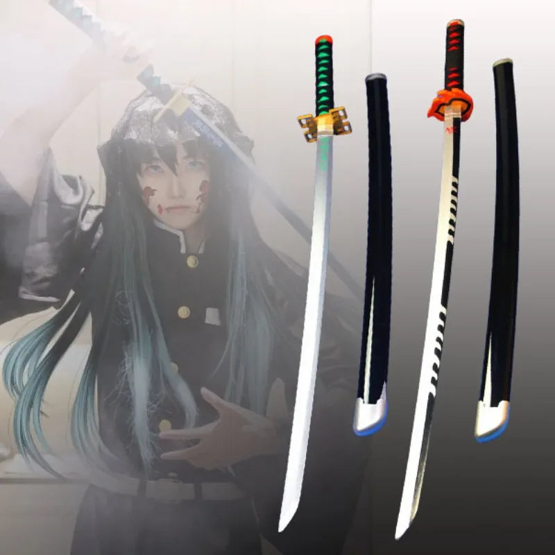 41in/104cm Demon Slayer Katana Anime Ninja Sword Demon Slayer Cosplay Prop Knife Real Size Samurai Sabre Japonesa Katana Sword