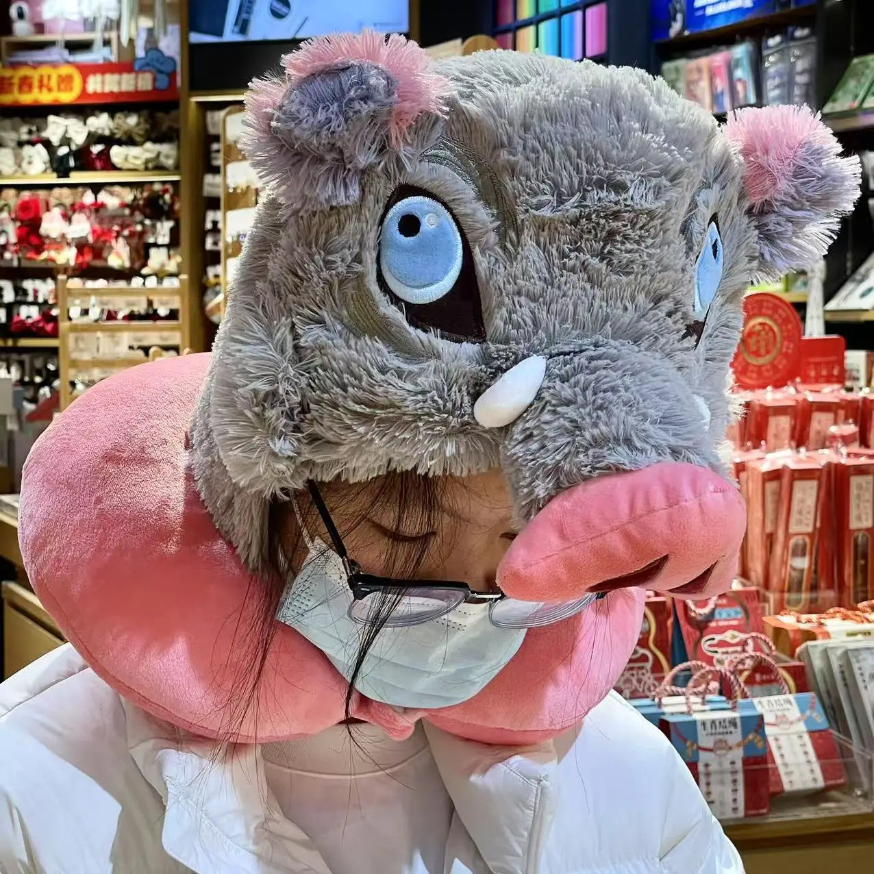 Cosplay Prop Wild Boar Head Plush Hat Demon Slayer Hashibira Inosuke Warm Headgear Japanese anime Stuffed Anime Plushies Gift