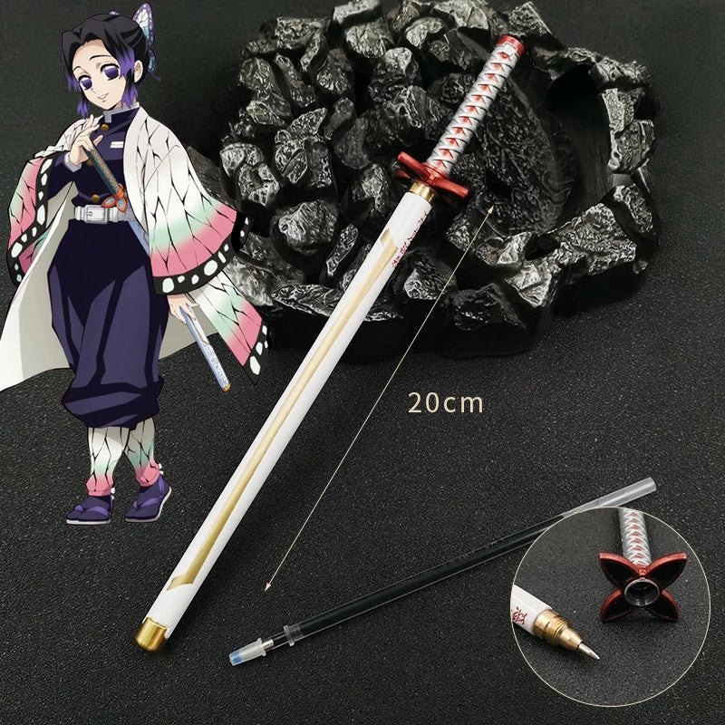 20cm Demon Slayer Katana Pen Tanjirou Sword Ainme Kimetsu No Yaiba Metal Ninja Knife Real Japanese Katana Pen Samurai Sword Toy