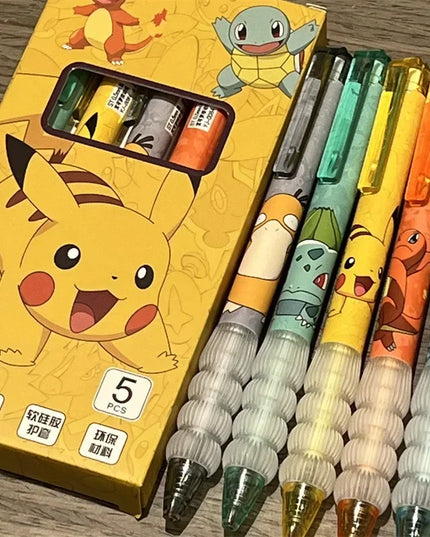 5pcs Pokemon Pikachu Gel Pen Cute Anime Cartoon Charmander Squirtle Press on Gel Pen Stationery School Supplies Holiday Gifts