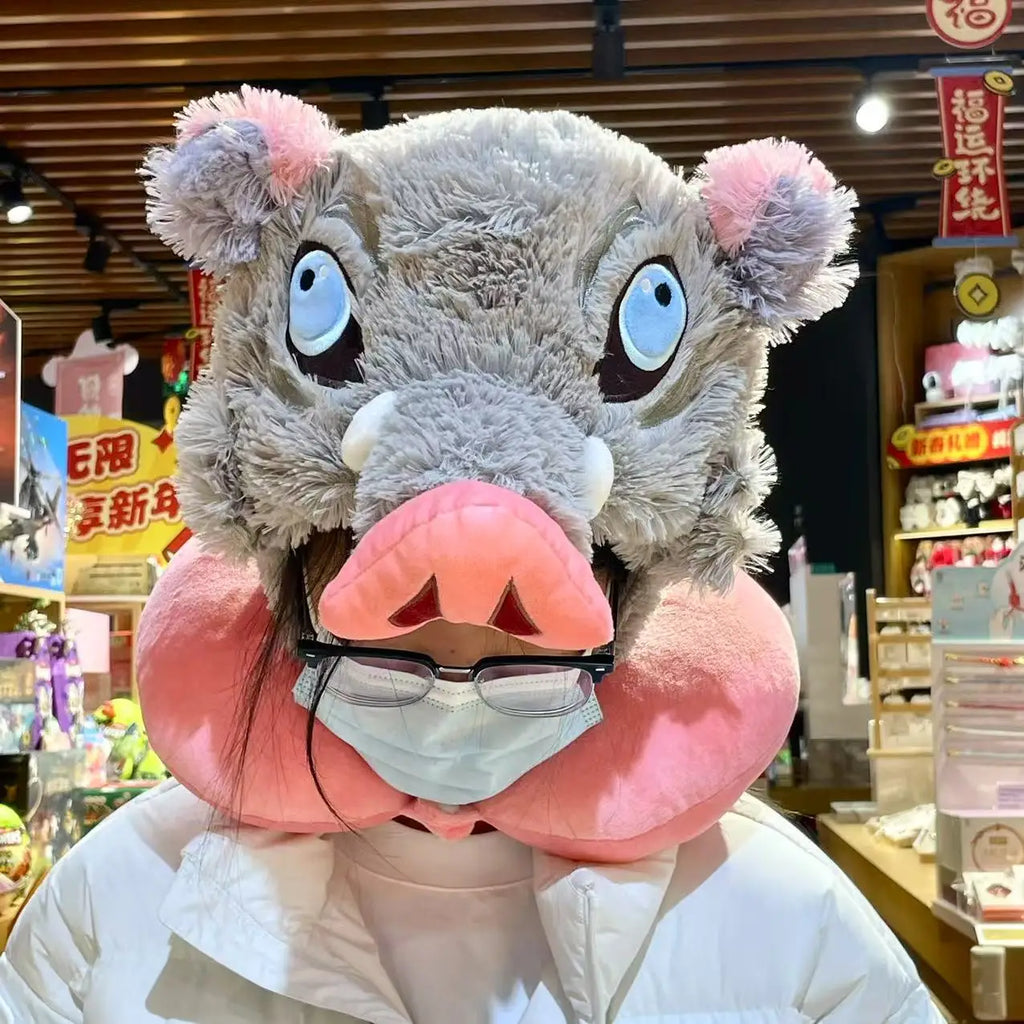 Cosplay Prop Wild Boar Head Plush Hat Demon Slayer Hashibira Inosuke Warm Headgear Japanese anime Stuffed Anime Plushies Gift