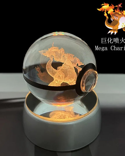 Pokemon Crystal Ball Pikachu Gengar Eevee Mewtwo Lacario Anime Game Pokeball Led Night Light Base Kids Birthday Gift Home Decor