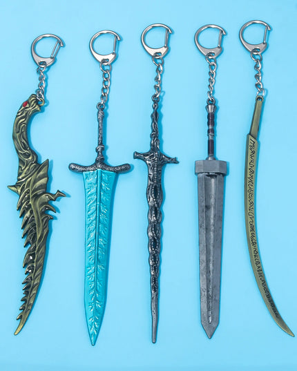 14cm Ring Dark Moon Greatswor Eldens Keychain Pendant Sword of Night and Flame Keyring Cosplay Fans Props Men Women Bag Jewelry